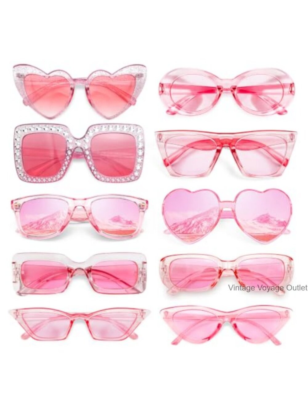10 Pack Retro Sunglasses Set Plastic Half Frame Heart Shape One Size Fits Most